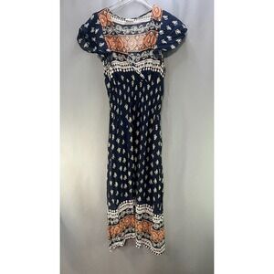 Kindred Maxi Dress Womens Extra Large Multicolor Bohemian Surplice Neck Smocked